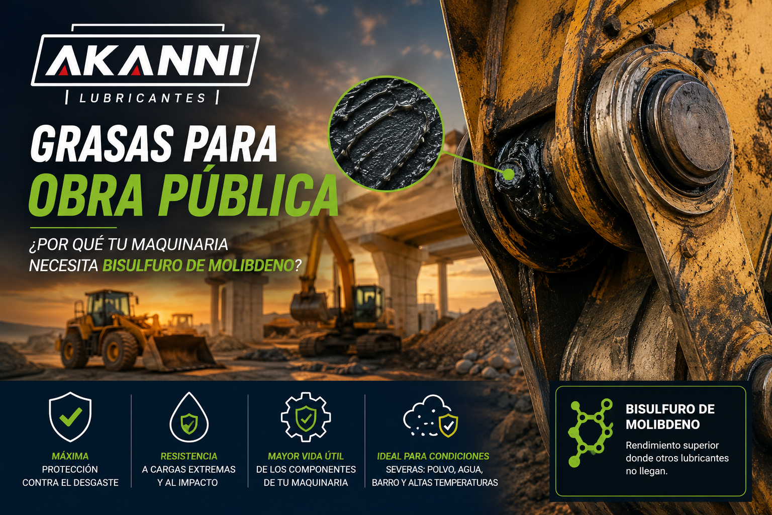 Grasas para Obra Pública: Por qué tu maquinaria necesita Bisulfuro de Molibdeno