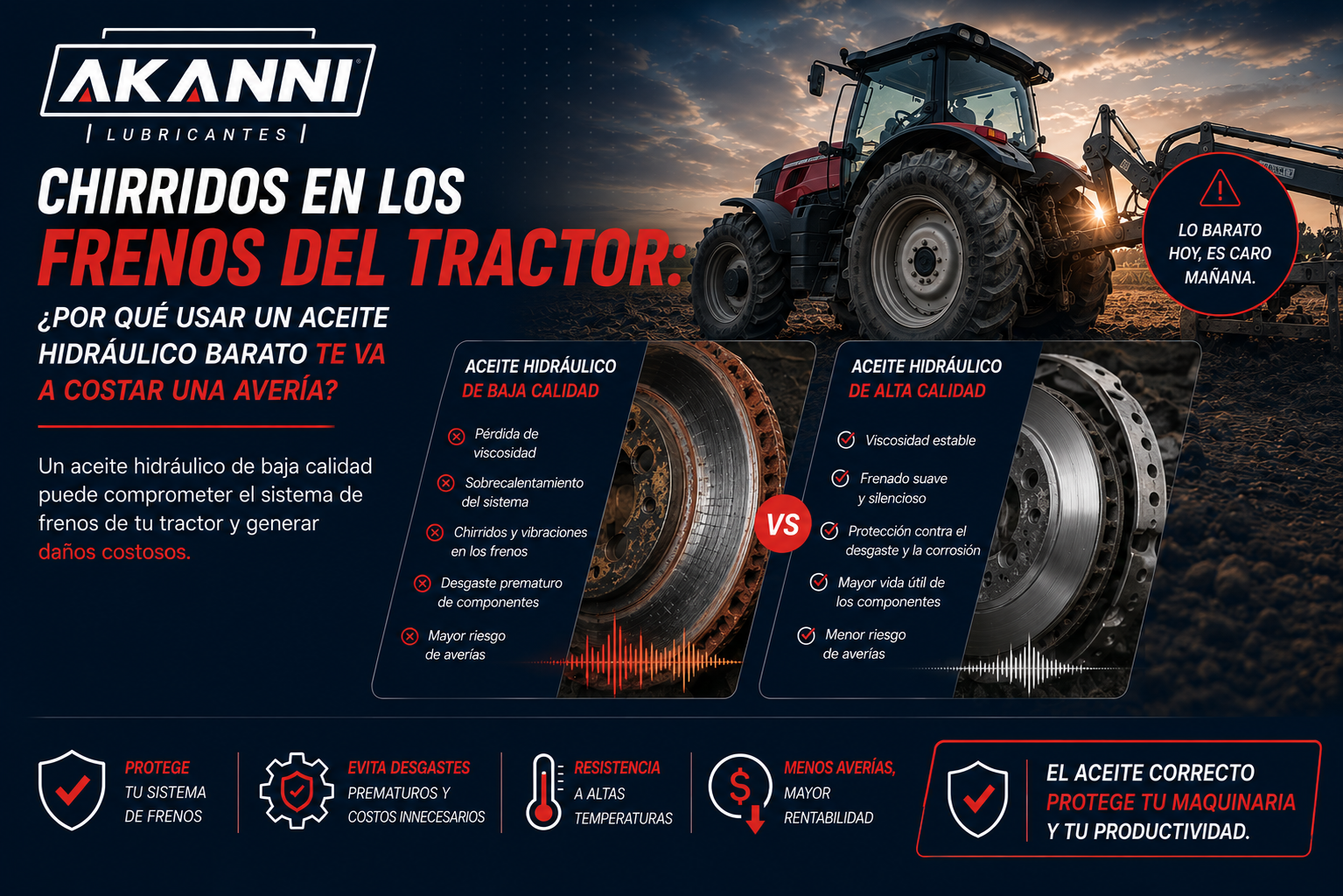 Chirridos en los frenos del tractor: ¿Por qué usar un aceite hidráulico barato te va a costar una avería?»