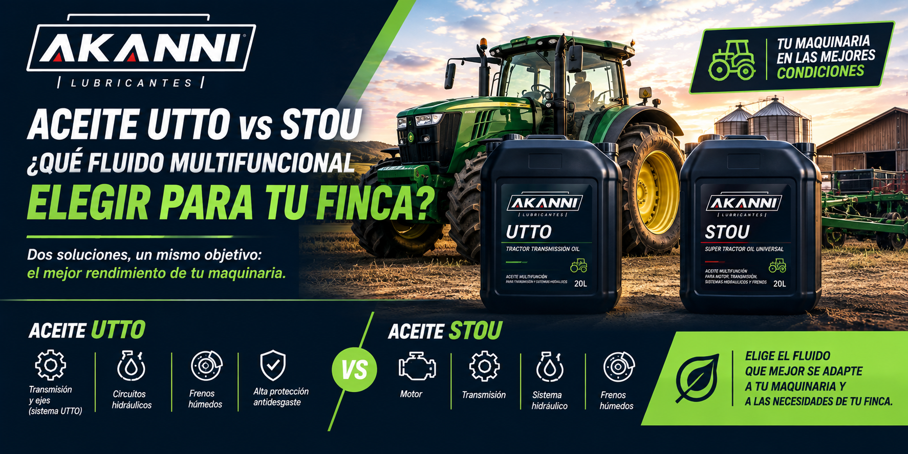 Aceite UTTO vs. STOU: ¿Qué fluido multifuncional elegir para tu finca?