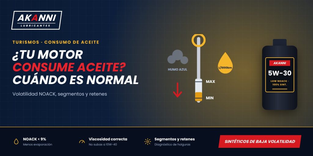 Consumo excesivo de aceite en el motor: ¿Cuándo es normal y cuándo debes subir la viscosidad? 2 Aceite sintético Akanni de baja volatilidad contra el consumo excesivo de aceite en el motor