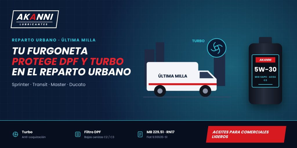 Mantenimiento de furgonetas de reparto de última milla: Evita averías en el DPF y el turbo 3 Aceite Akanni 5W-30 Mid SAPS para el mantenimiento de furgonetas de reparto con filtro DPF y turbo